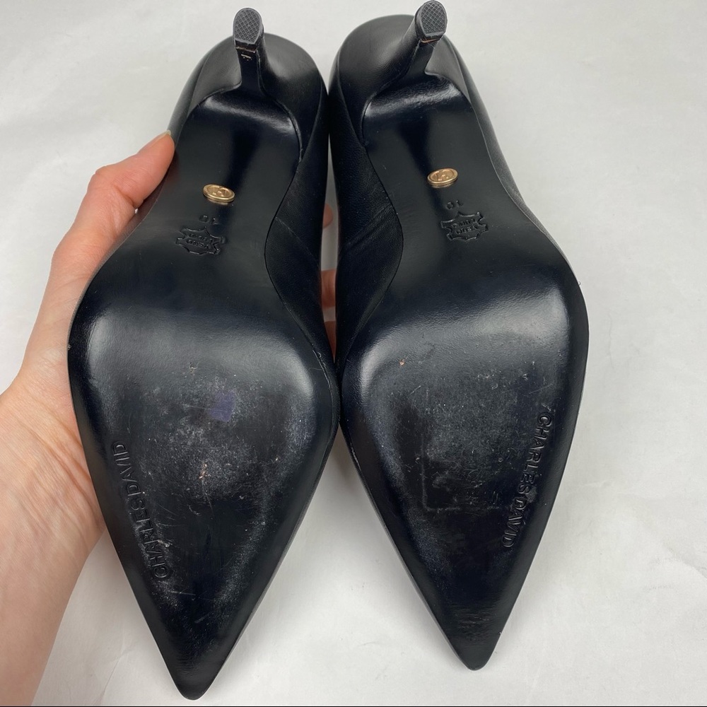 EUC-Charles David Black Leather Pointy Toed Pumps, Size 10 - Picture 3 of 12